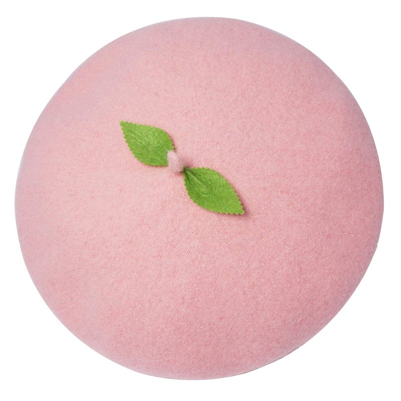 Faiccia Kawaii Handmade Cartoon Beret Hat Green Leaves Fruit Cosplay Vintage Lolita Mori Girl Wool Cap Gift (Pink) - Image 2